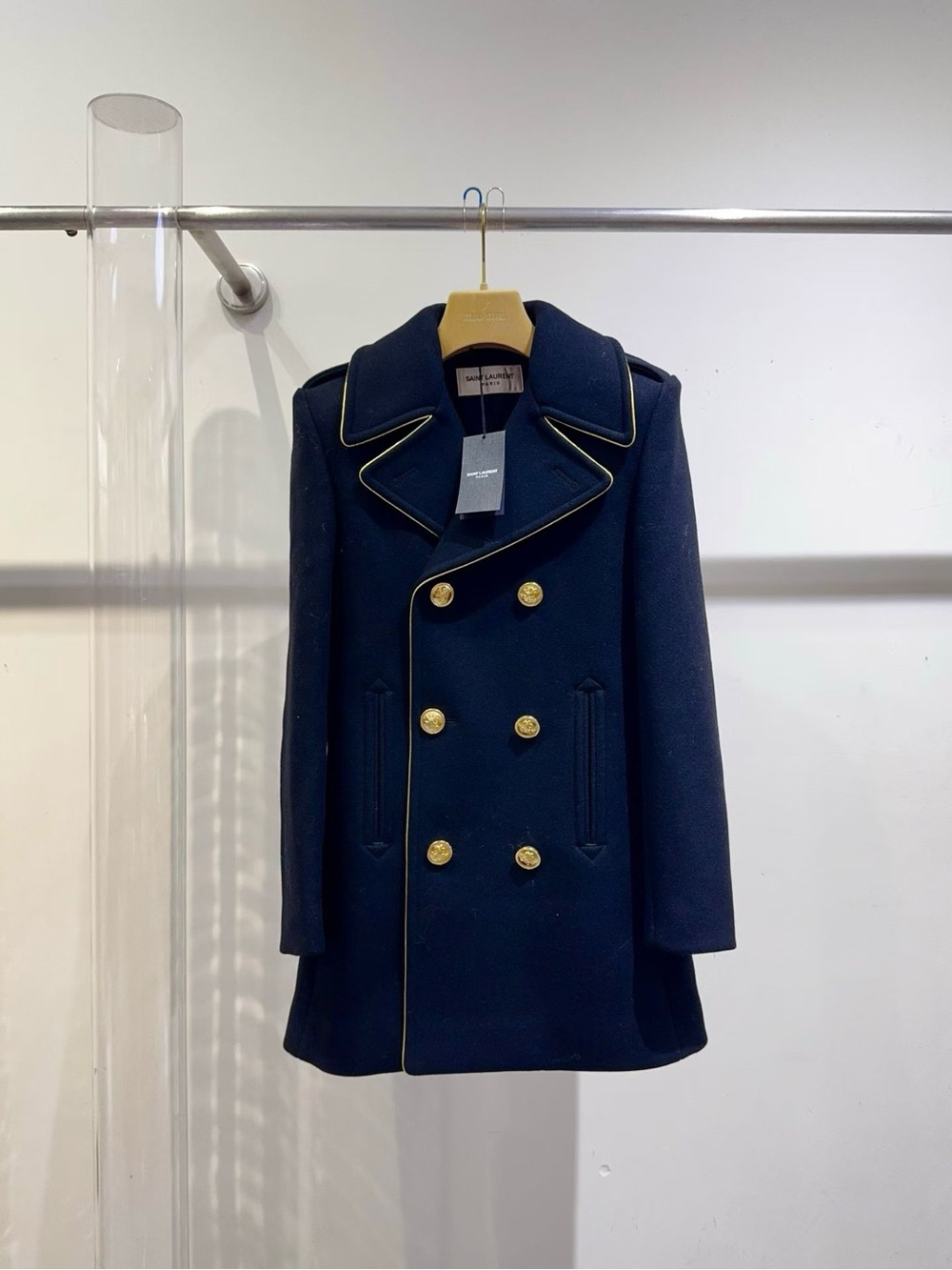 🚩steal Saint Laurent Navy Peacoat with Gold Buttons and Piping
